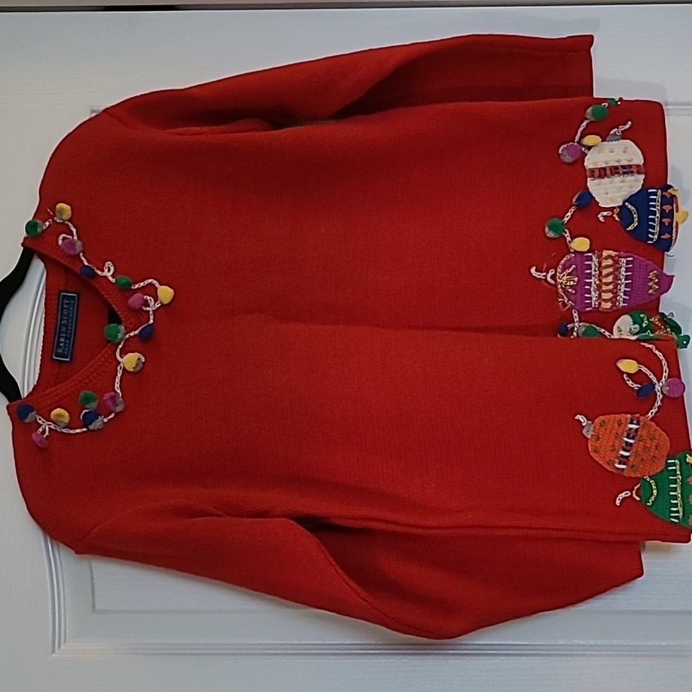 Karen Scott Hand Embroidered Size S Christmas Sweater With Ornaments & Lights